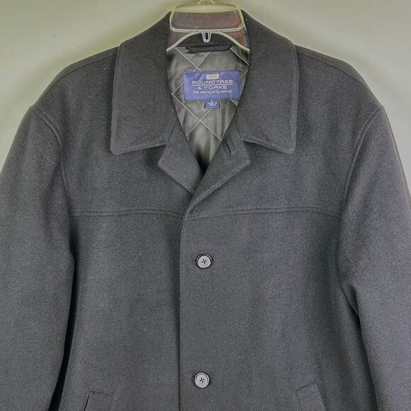Roundtree & Yorke Men's Wool Overcoat Jacket Collared Button Front Coat Black L - Picture 2 of 15